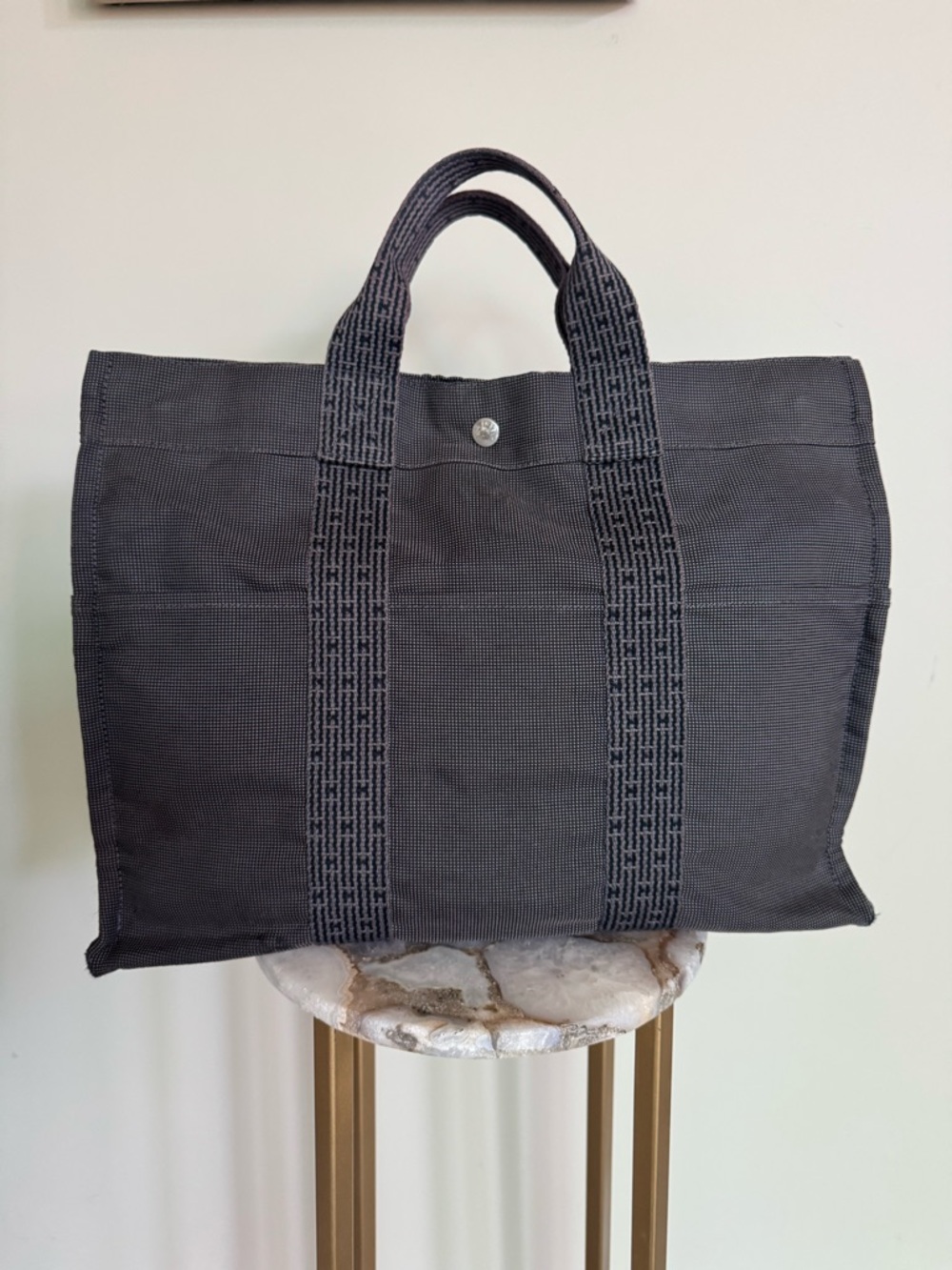 Authentic HERMES Herline GM Tote Grey Canvas Bag handbag - Picture 2 of 14